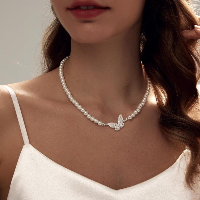 Zeffy Pearl Necklace 4MM/6MM/8MM Dainty Round Imitation Pearl Choker Necklace Wedding Pearl Necklace Delicate Jewelry for Women Simple Bridesmaid Jewelry Gifts - Image 2